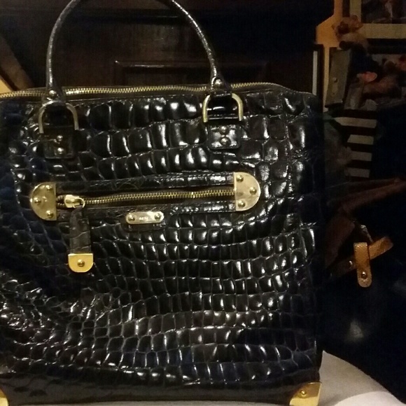 Rafe Handbags - RAFE Black Crocodile Embossed Patent Leather Bag